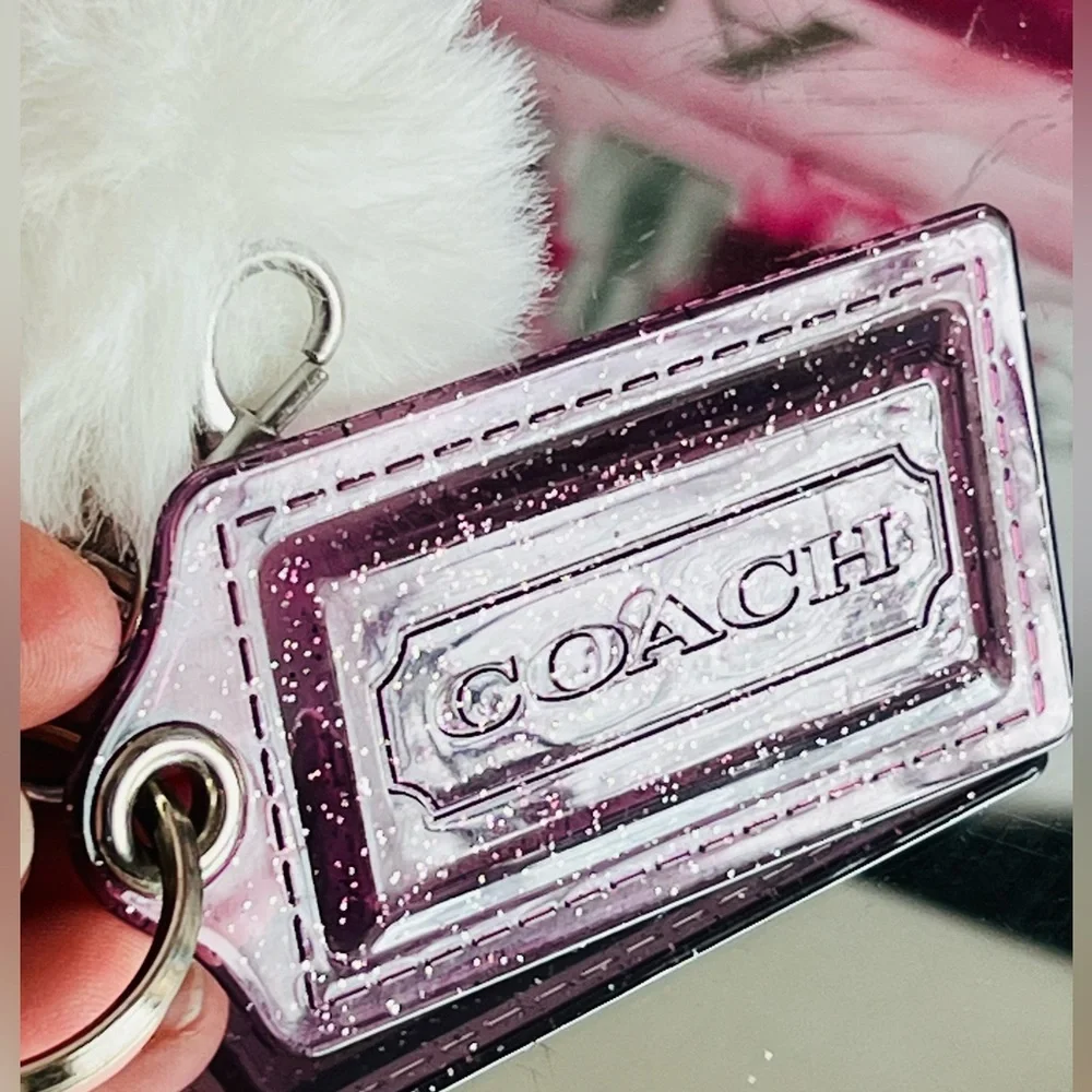 Coach Purple Glitter Key Holder with unbranded White Pom Pom